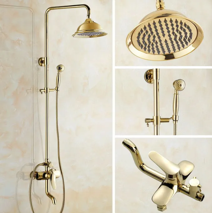 

Washroom Rainfall/Handheld Shower Faucet Set Golden Brass Wall Mounted Bathroom Bath Tub Hot And Cold Water Taps Kit Dgf303