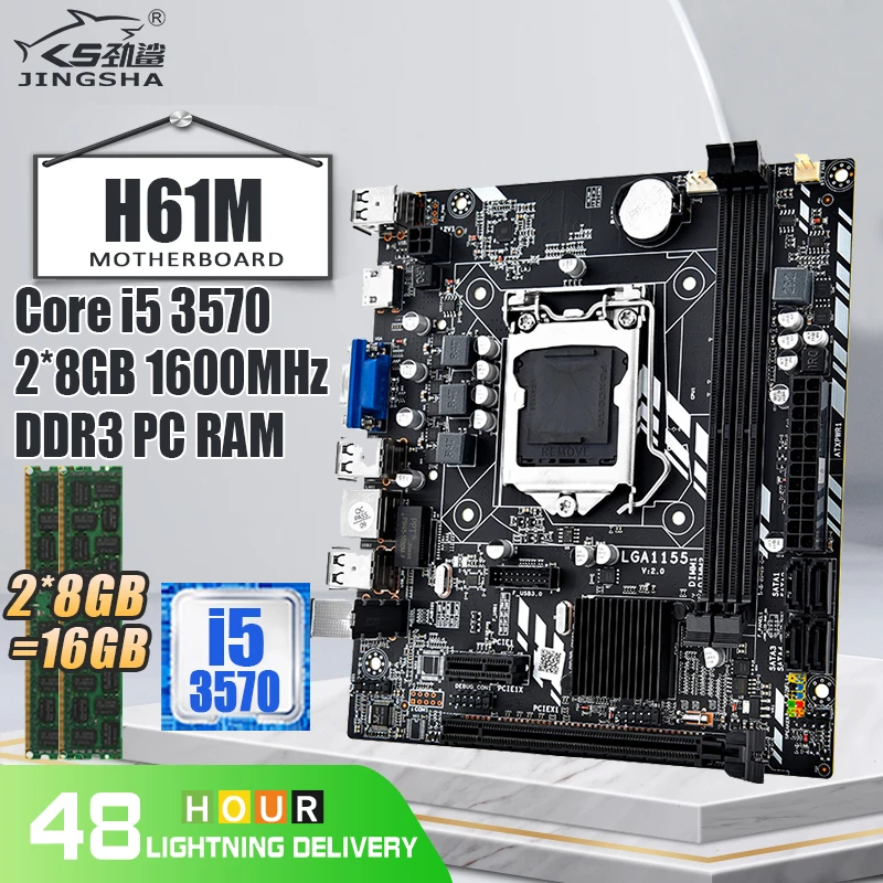 H61m Lga 1155 Pc Motherboard Set With Intel Core I5 3570 Cpu And 2*8gb