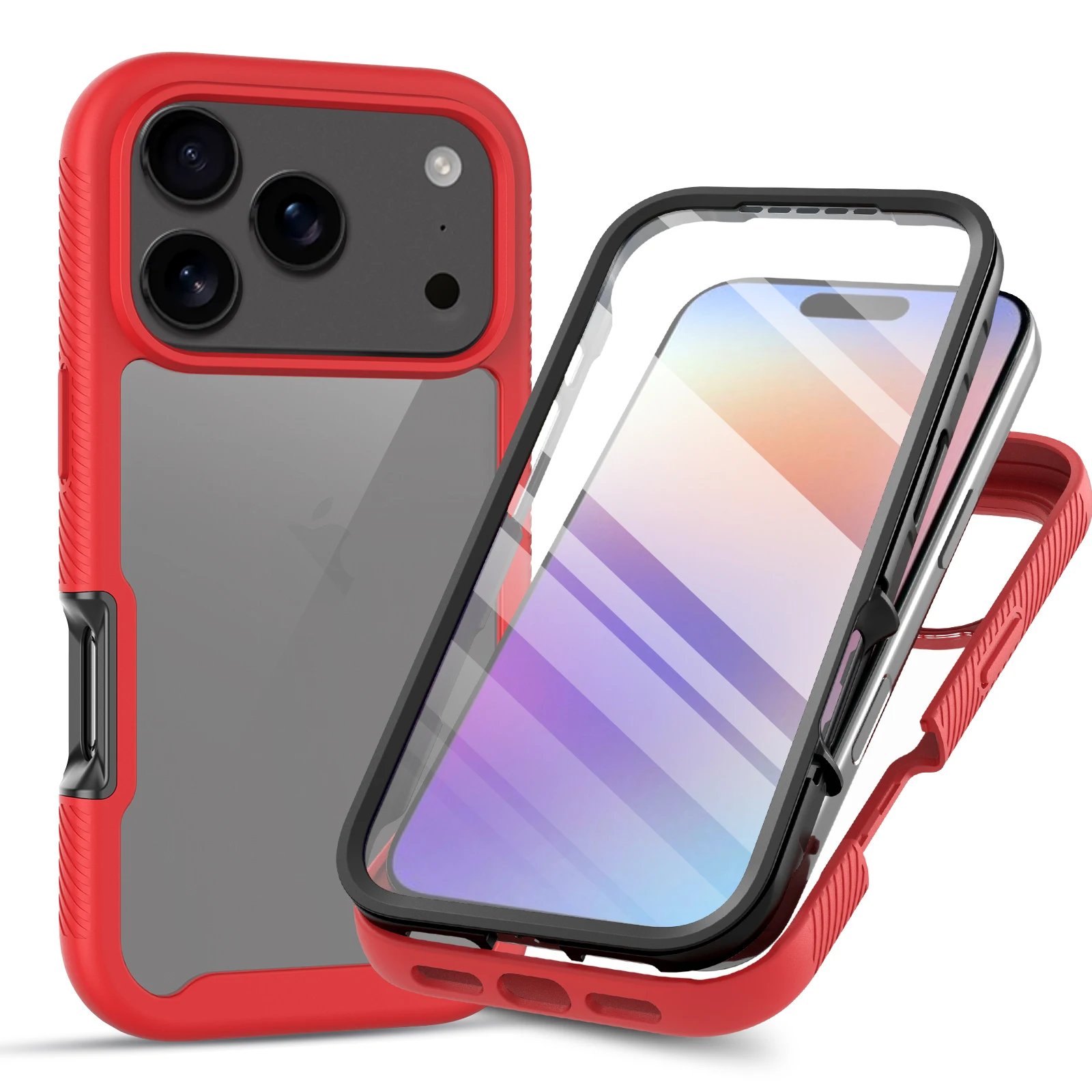 Rugged Hybrid 360 Full Body Case with Screen Protector and Dustproof Transparent Cover