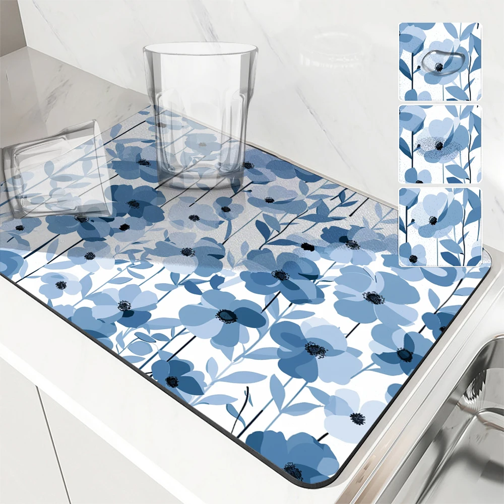 

Впитывающий кофейный коврик, посуда, искусственные растения, акварельный кухонный коврик для сушки, Быстросохнущий коврик для слива в ванной, кухонный коврик для смесителя