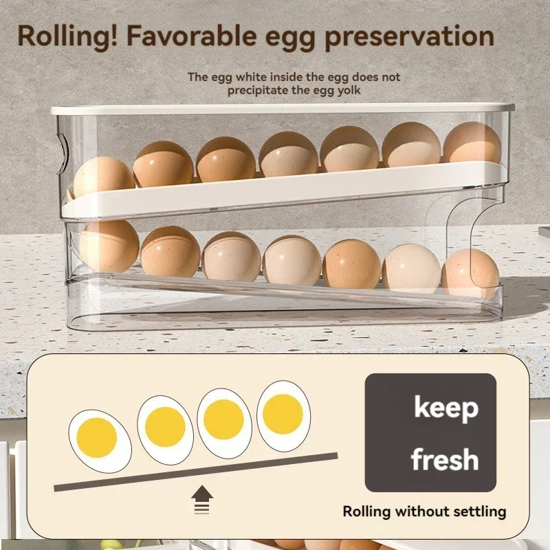 

Refrigerator Egg Storage Box Automatic Scrolling Egg Holder Household Large Capacity Kitchen Dedicated Roll Off Egg Storage Rack