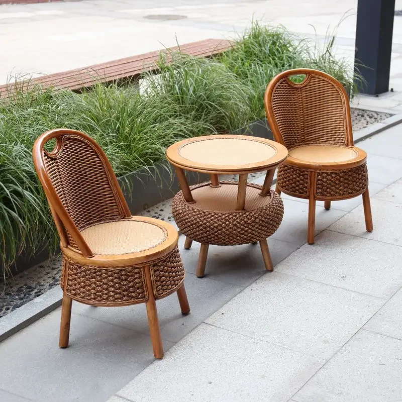 

Home balcony rattan chair single raised back chair