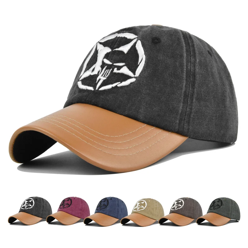 

Retro-style Baseball Cap Sun hat Washed denim baseball cap Skull Pentagram Spring Autumn baseball Sport cap Hip Hop Fitted Cap