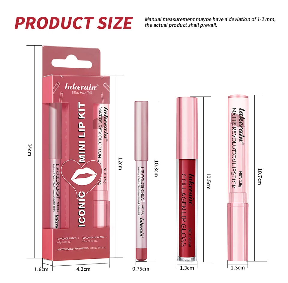 Waterproof Lipstick  Lipliner Set - Long Lasting Matte Mini Makeup 3pcs