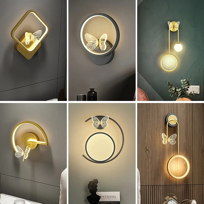 

Creative Nordic Modern Golden Background Indoor Butterfly LED Wall Lamp for Living Dining Room Bedside Home Decor Corridor