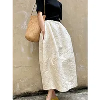 2024 New Arrival Spring/summer Arts Style Women Casual Loose Fit Elastic Waist A-line Jacquard Design Ankle-length Skirt P02 - Image 2