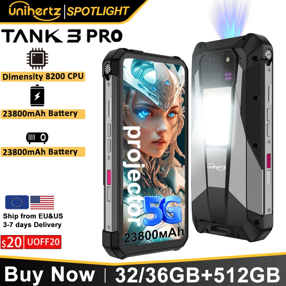 Unihertz Tank 3 Pro 8849、100 ルーメン 120Hz プロジェクター