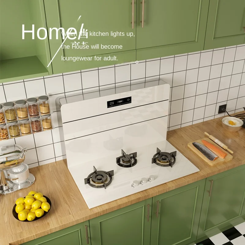 

White integrated cooker rear exhaust smoke double motor side draw down exhaust smoke motor heat automatic cleaning