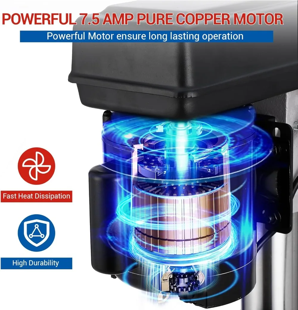 13 Inch Floor Drill Press, 7.5 Amp Variable Speed 288-3084 RPM, Cast Iron Bench Drill for Wood and Metal