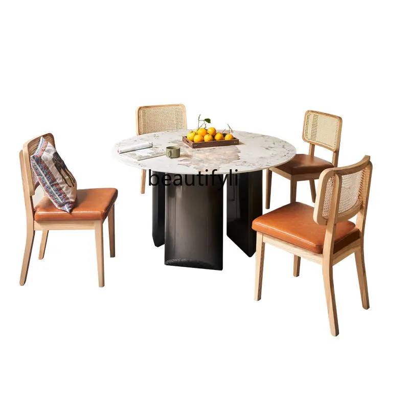 

Rattan Soft Bag Dining Chair Household Modern Minimalist Wood Recliner Rattan Chair