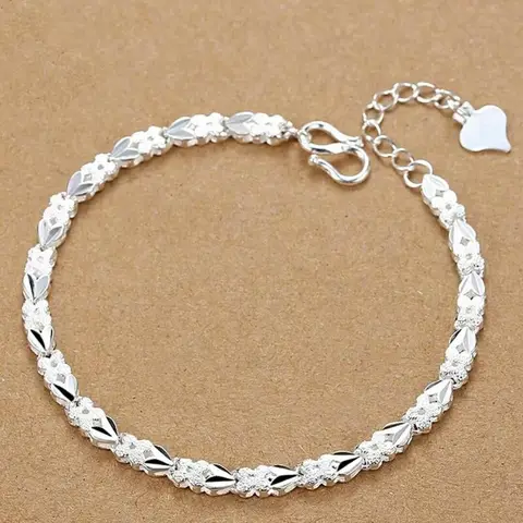 silver Bracelets Heart leaf For women wedding lady noble pretty Jewelry fashion nice chain free shipping 20cm 8inch