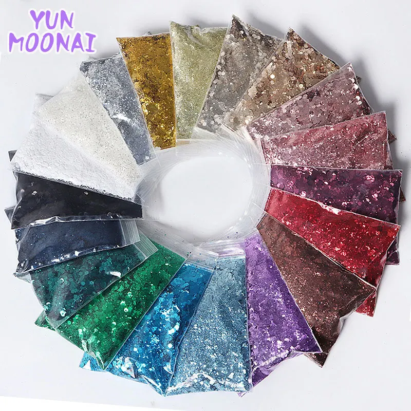 50G/팩 홀로그램 혼합 육각형 모양의 네일 글리터 실버 스팽글 레이저 플레이크 DIY 파티 네일 장