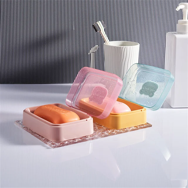 Flip Cover portasapone portasapone drenante in plastica scatola portaoggetti per sapone da bagno per la casa contenitore per portasapone trasparente portatile 4