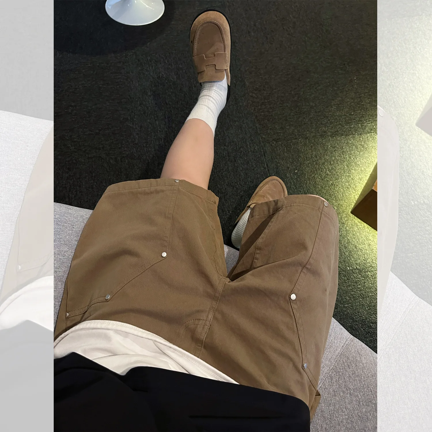 Men's Cargo Shorts Summer Solid Color Multiple Pockets Short Pants Elastic Waistband Drawstring Cargo Shorts Casual Men Shorts