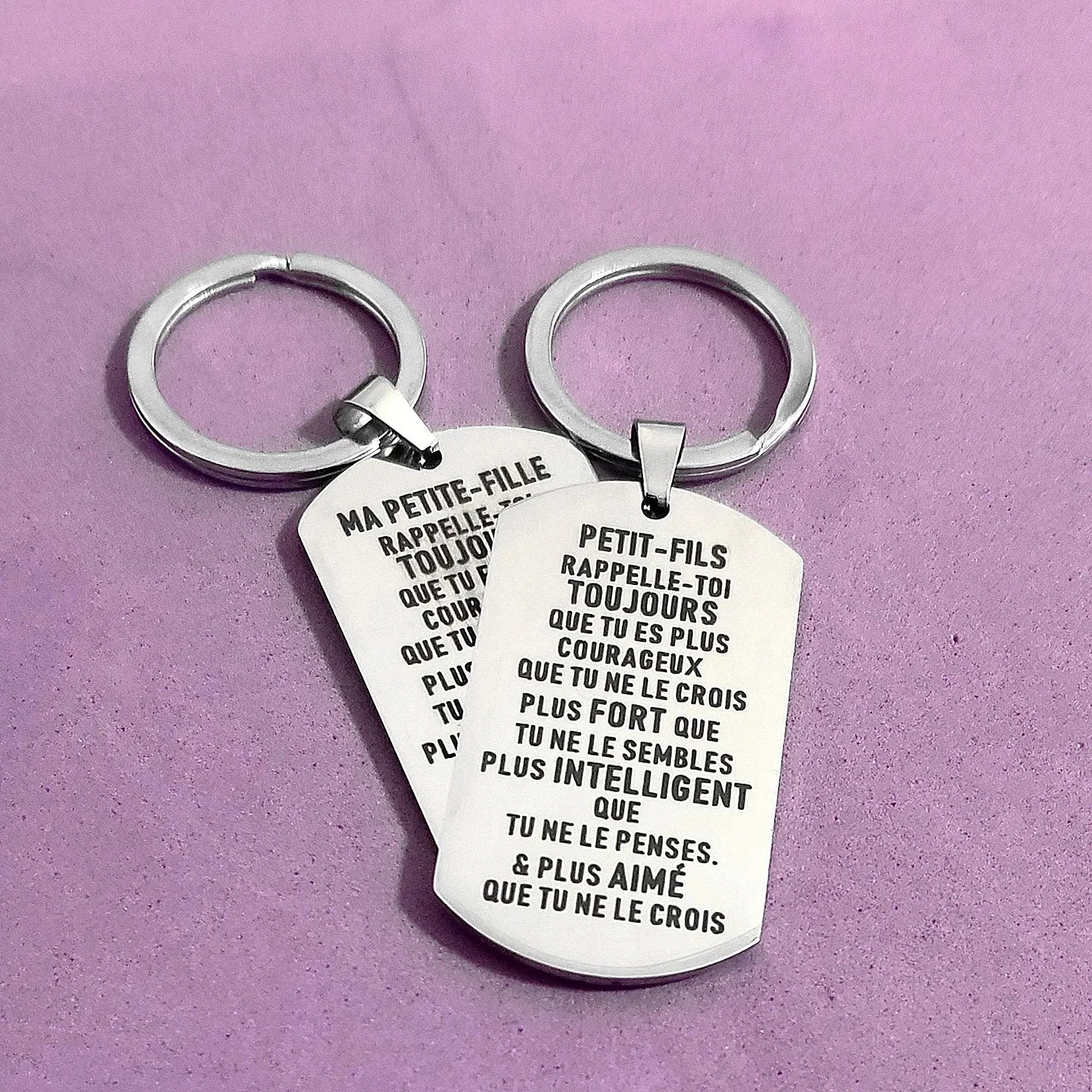 Moschettone Da Sposa Per Chiavi Petit-Fils Ma Petite-Fille Portachiavi Regali Di Compleanno Ornamenti Etichette Militari Creative Acciaio Inossidabile