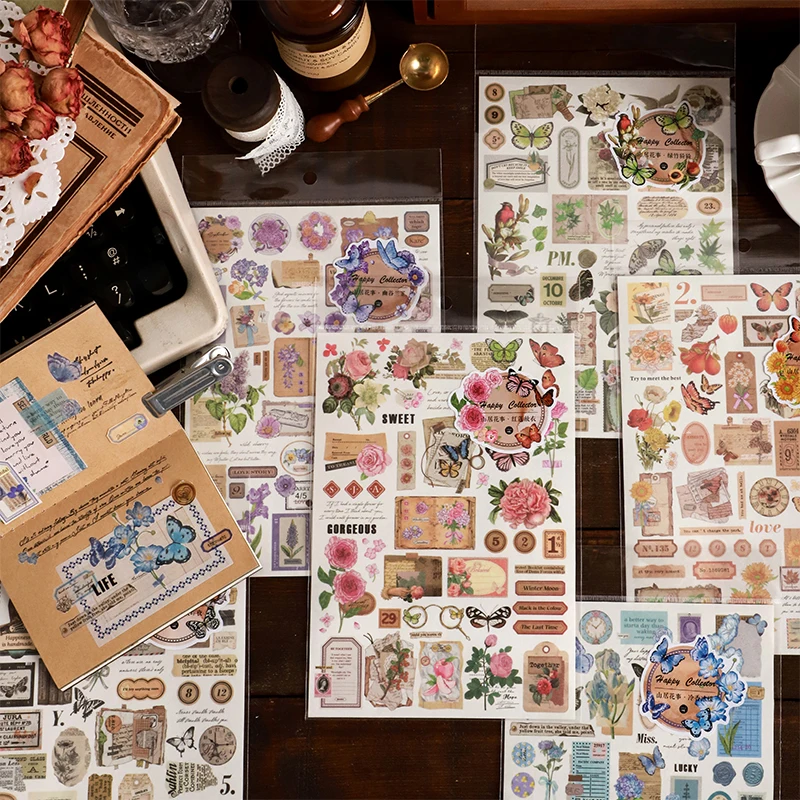Floral Stickers Creative Scrapbook Supplies Collage Junk Journal DIY CUT Decor Photo Album Aesthetics Craft Stickers