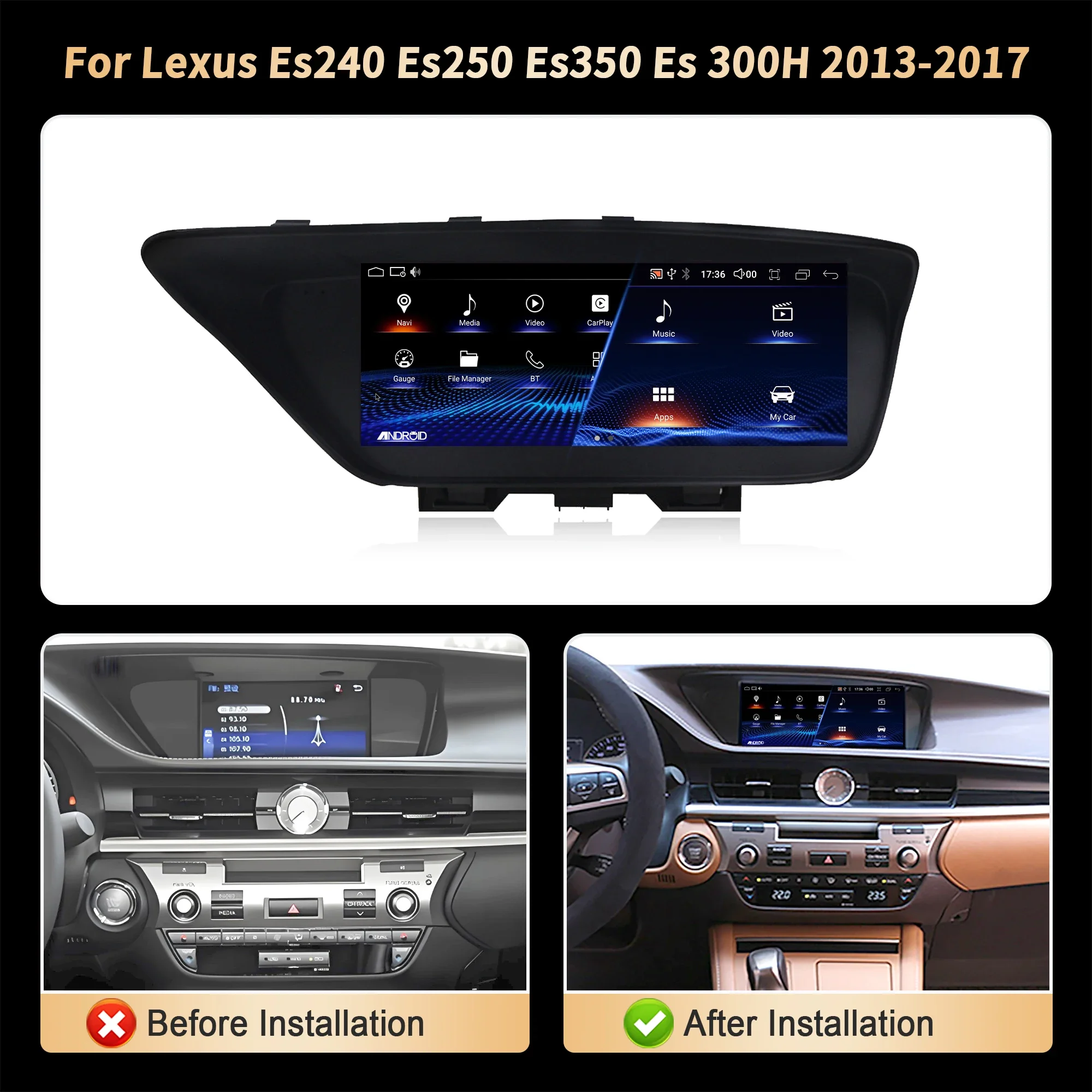 10,25 "Android 14 Radio de coche para Lexus Es240 Es250 Es350 Es 300H 2013-2017 Multimedia BT Carplay Snapdragon 668S pantalla de unidad principal 2
