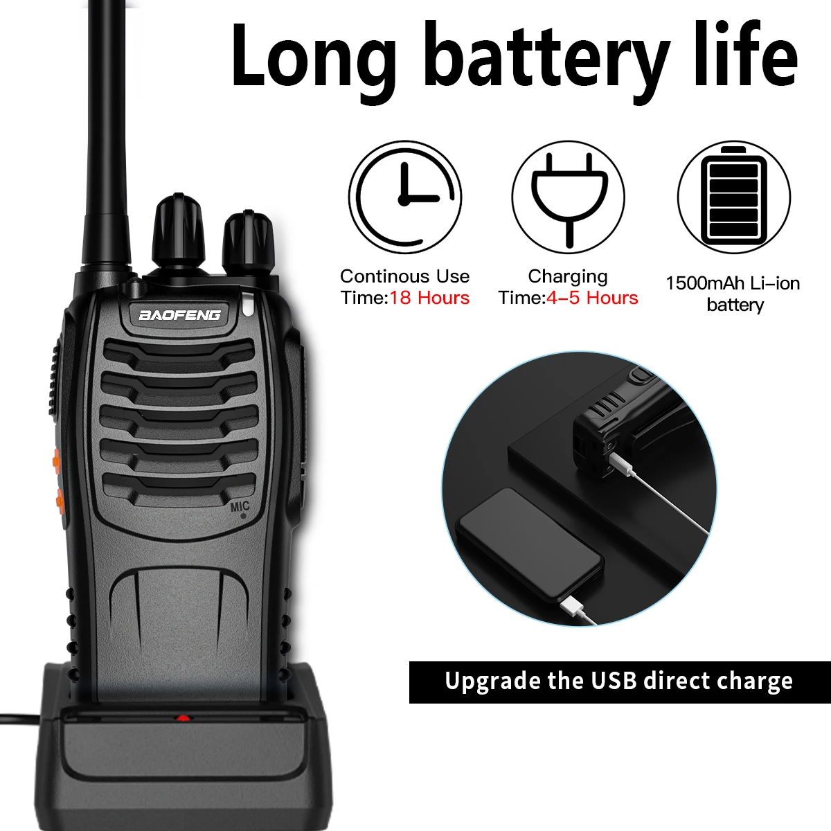 1/2 Stuks Baofeng Walkie Talkie Upgrade BF-888S Plus Lange Afstand Uhf 430-440Mhz Draadloze Kopieerfrequentie Type-C Oplader Twe 3