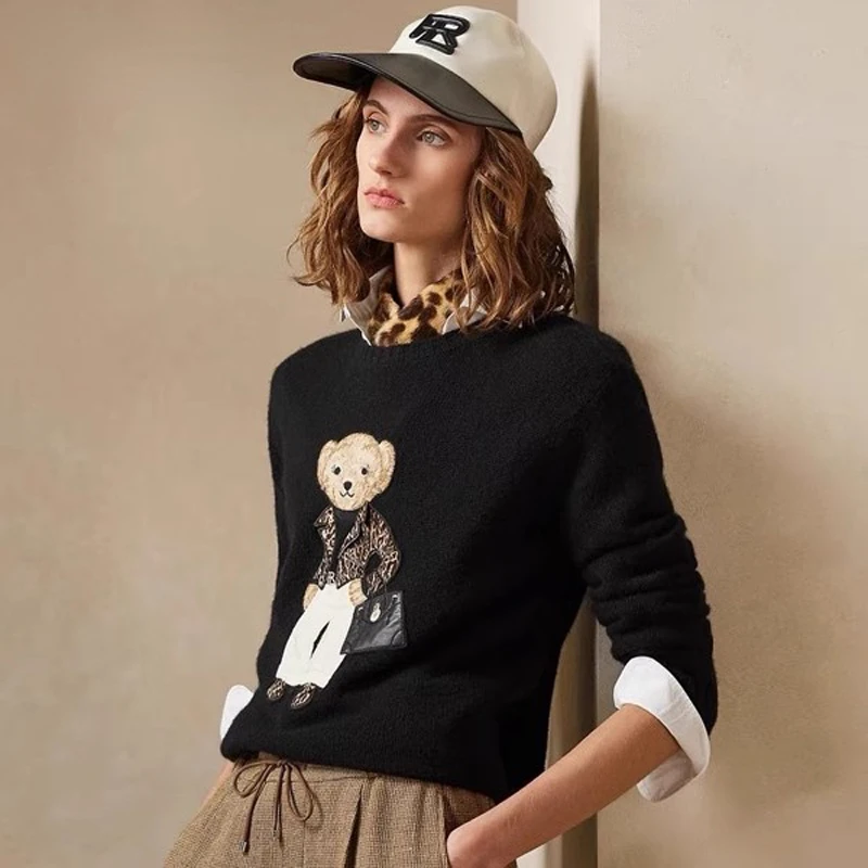 

RL Bear Luxury Brand Sweaters Women's Embroidery Cashmere wool blend Knit Pullover High Quality Cartoon Casual Fashion Jumperer