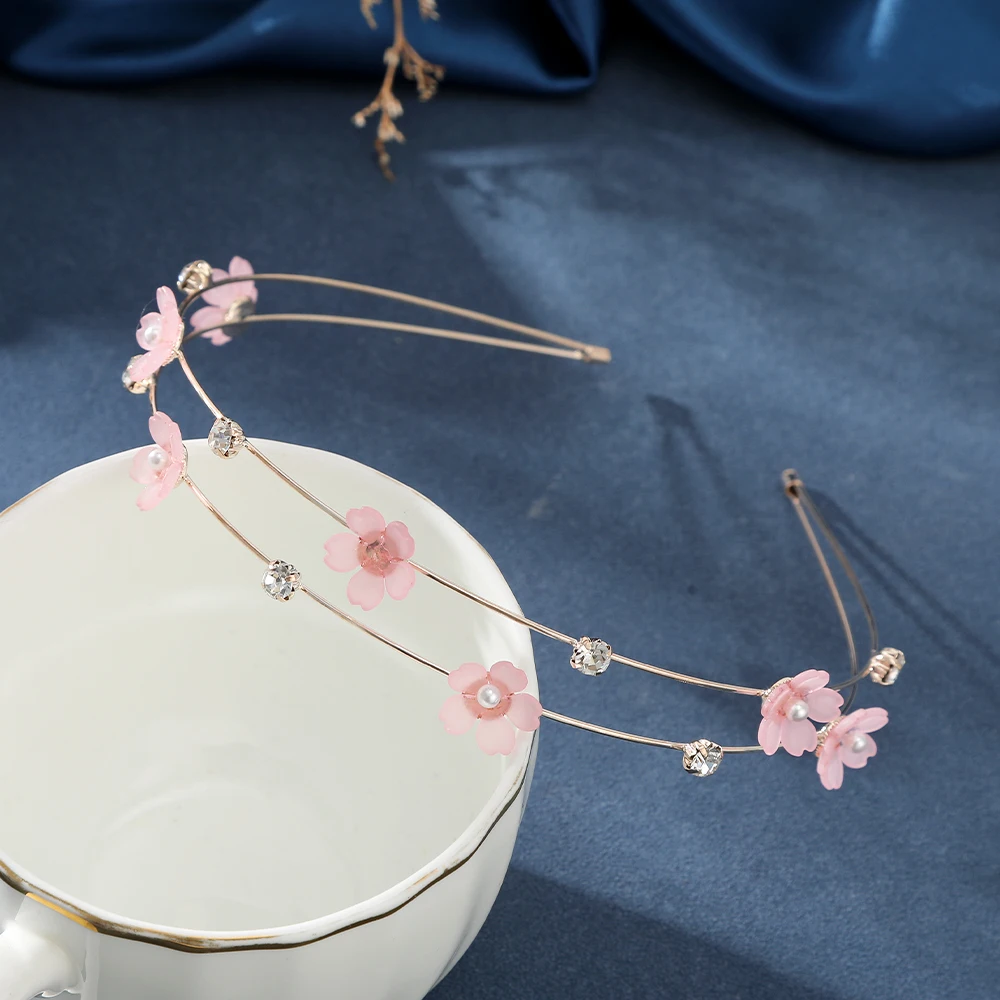 AWAYTR Double Layer Metal Hairband Flower Pearl Headband for