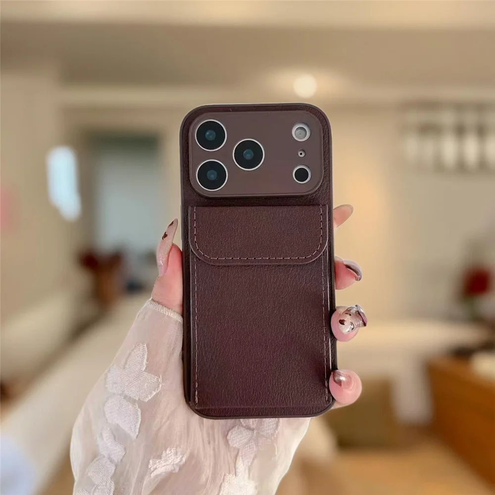 Luxury Leather Card Holder Wallet Case for iPhone – Camera Lens Protection Cover