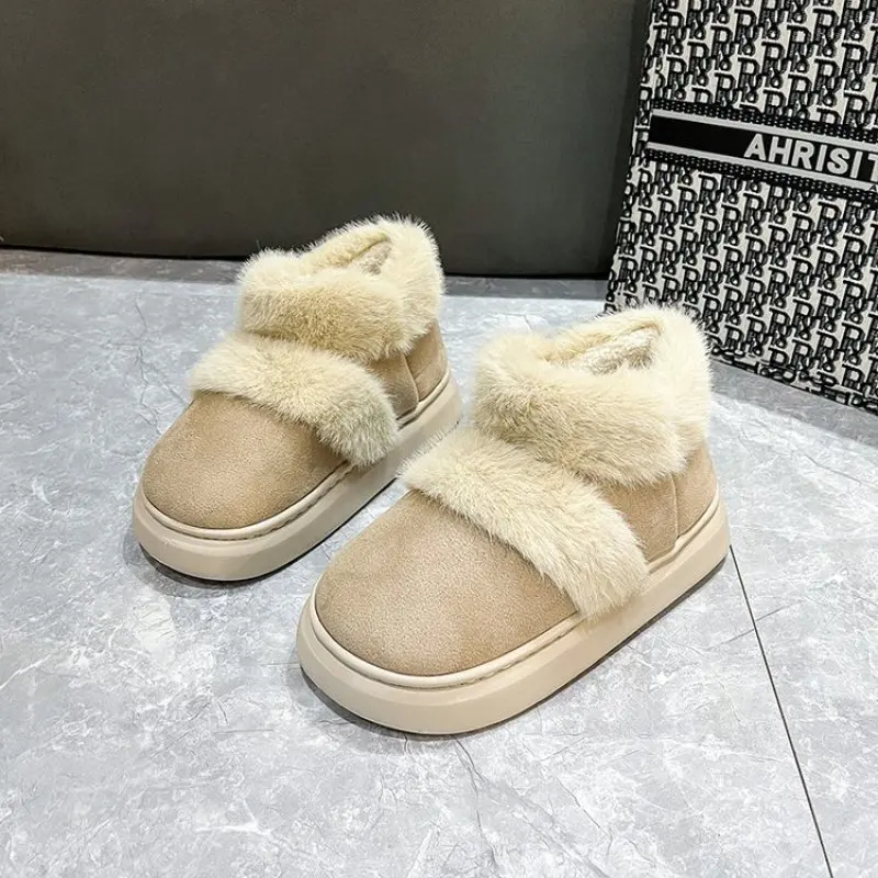 

Winter Plush Cotton cotton-padded sh Women Flats Shoes 2024 New Fashion Platform Casual Home Suede Fur Warm cotton-padded shoes