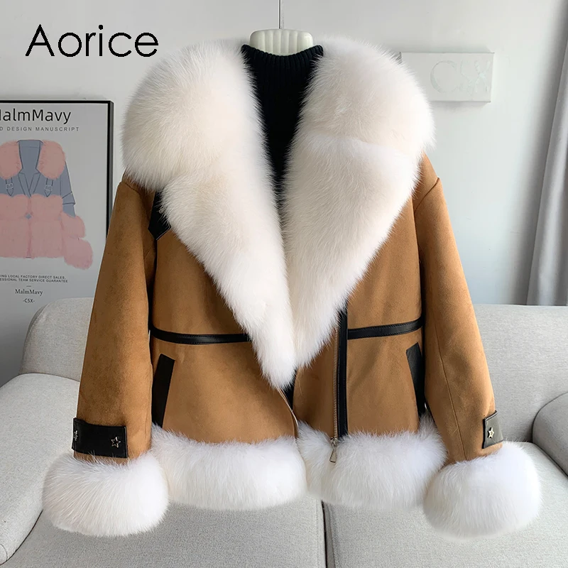 

Aorice New Design Women Real Fox Fur Collar Jacket Winter Female Warm Duck Down Lining Coat CT304