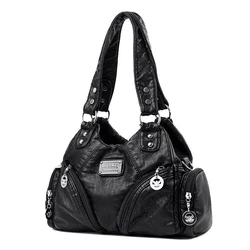 Luxury Soft PU Leather Women's Shoulder Bag - Black Handbag Tote, New Arrival Mini Crossbody Motorcycle Style (Black)