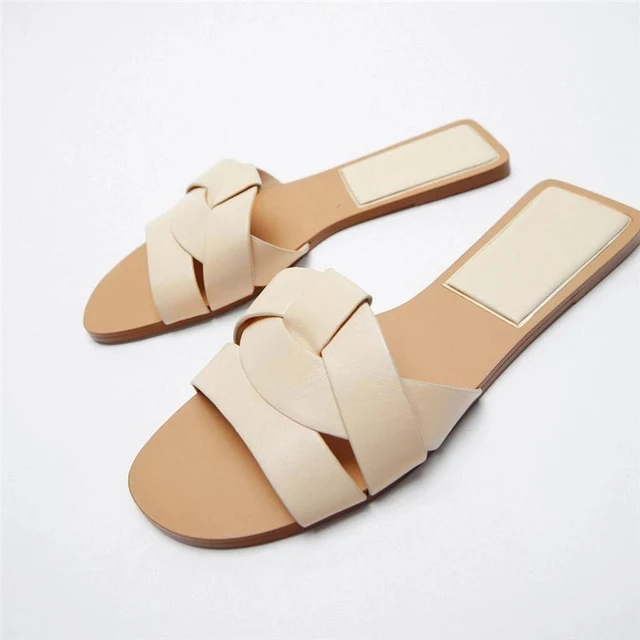 ZARZ Woman 2022 Flat Shoes Spring Summer Pointed Sexy Bow Outer Wear Plus Size 41 Beige Lazy Sandals And Slippers Women Luxury beige