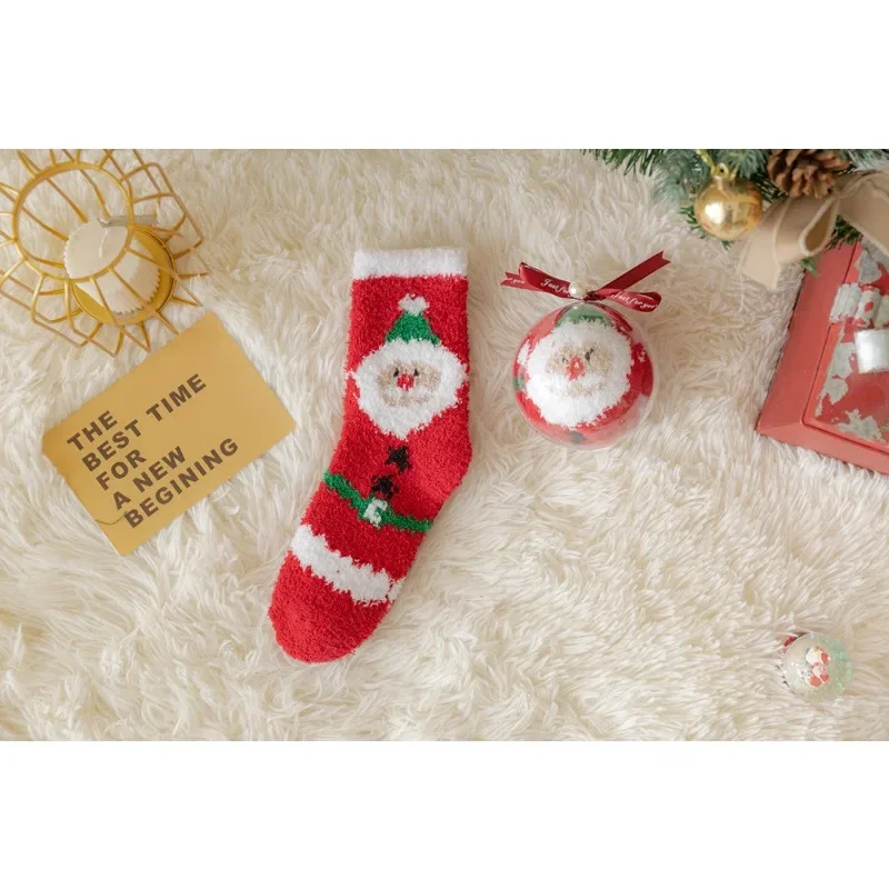 

Fashionable Warm Coral Velvet Christmas Socks Female Autumn Winter Home Floor Sleep Calf Socks Cute Cartoon Hot Sale