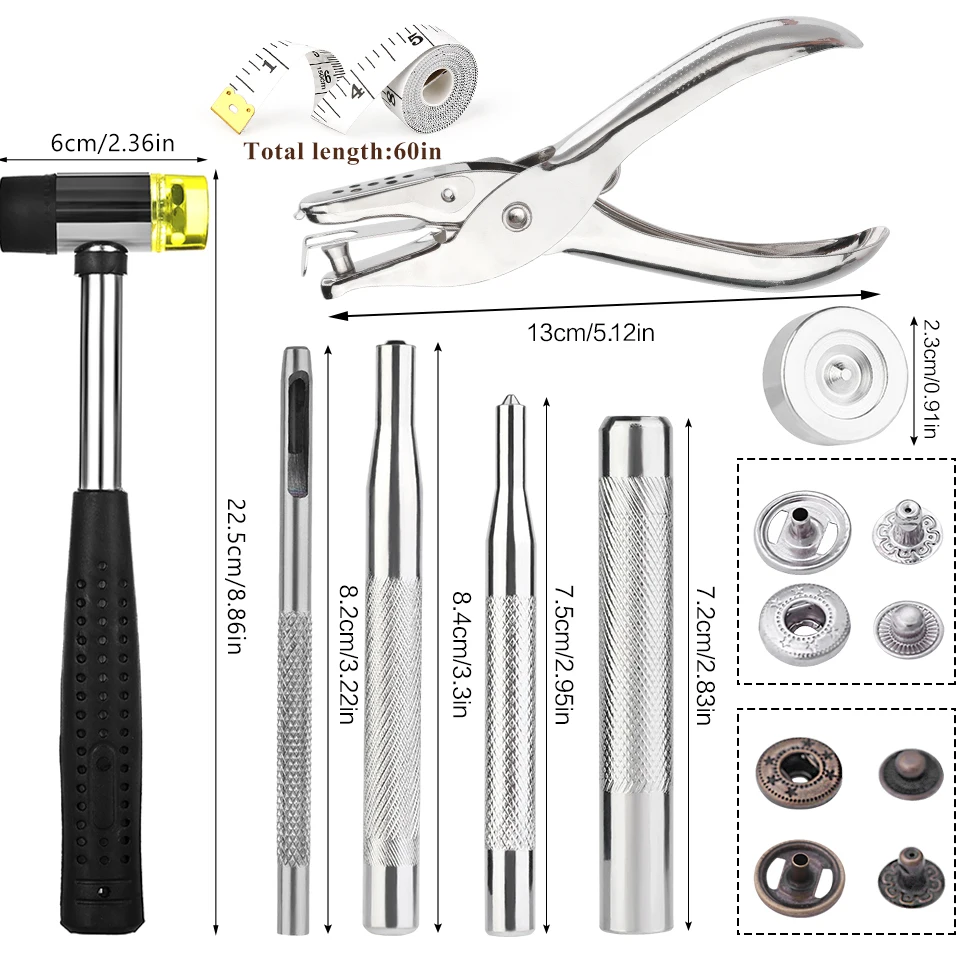 Leather Tools Leather Craft Tool Kit Leather Craft Tools Leather Craft Tool Snap Buttons Tools KRABALL Leather Snap Button Kit Professional Snap Fasteners Metal Press Studs With Installation Tools For Leather Craft Working