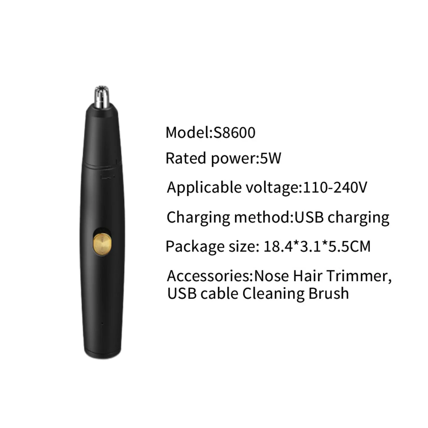 High-quality, efficient, and gentle portable black USB rechargeable mini nose hair trimmer for men. Remove unwanted hair easily  6