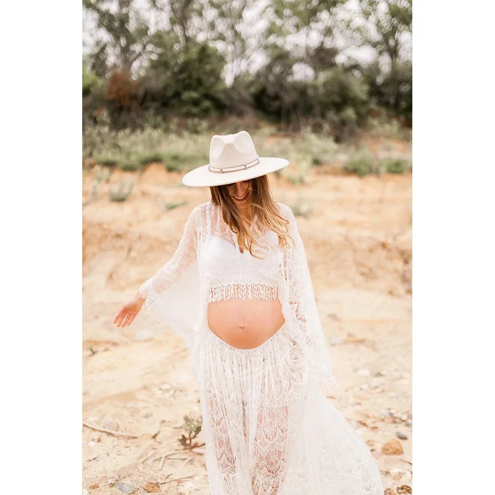 

Maternity Photography Props Lace Tassels Dress Pregnancy Gowns For Photo Shoot Beach Wedding Pregnant Women Outfit