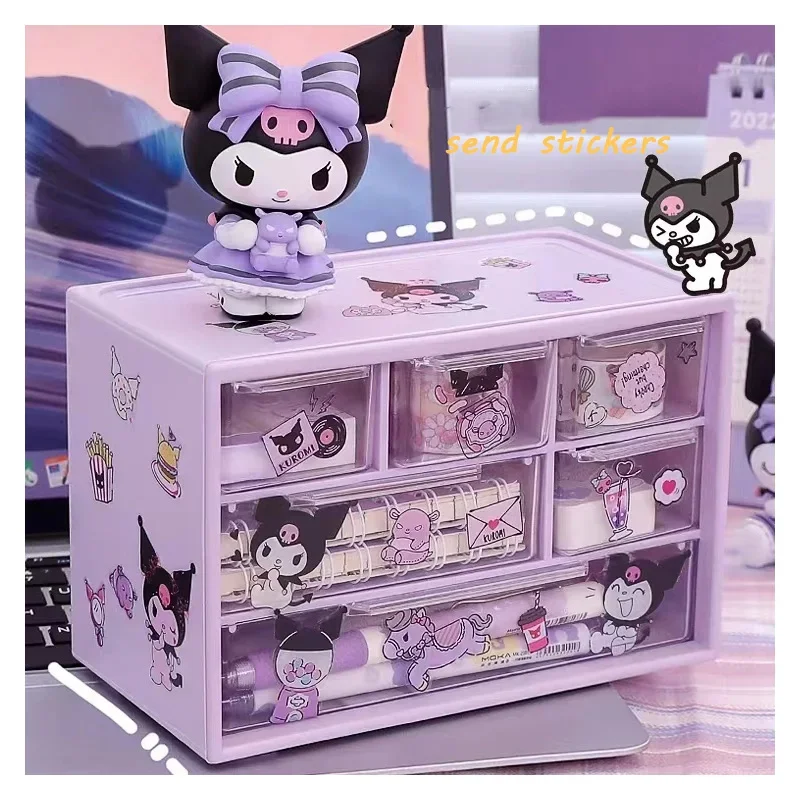 

Sanrio Kuromi Kawaii Anime Sticker Accessories Diy Storage Box Cute Cartoon Cinnamoroll Dormitory Divided Drawer Case Toys Girls