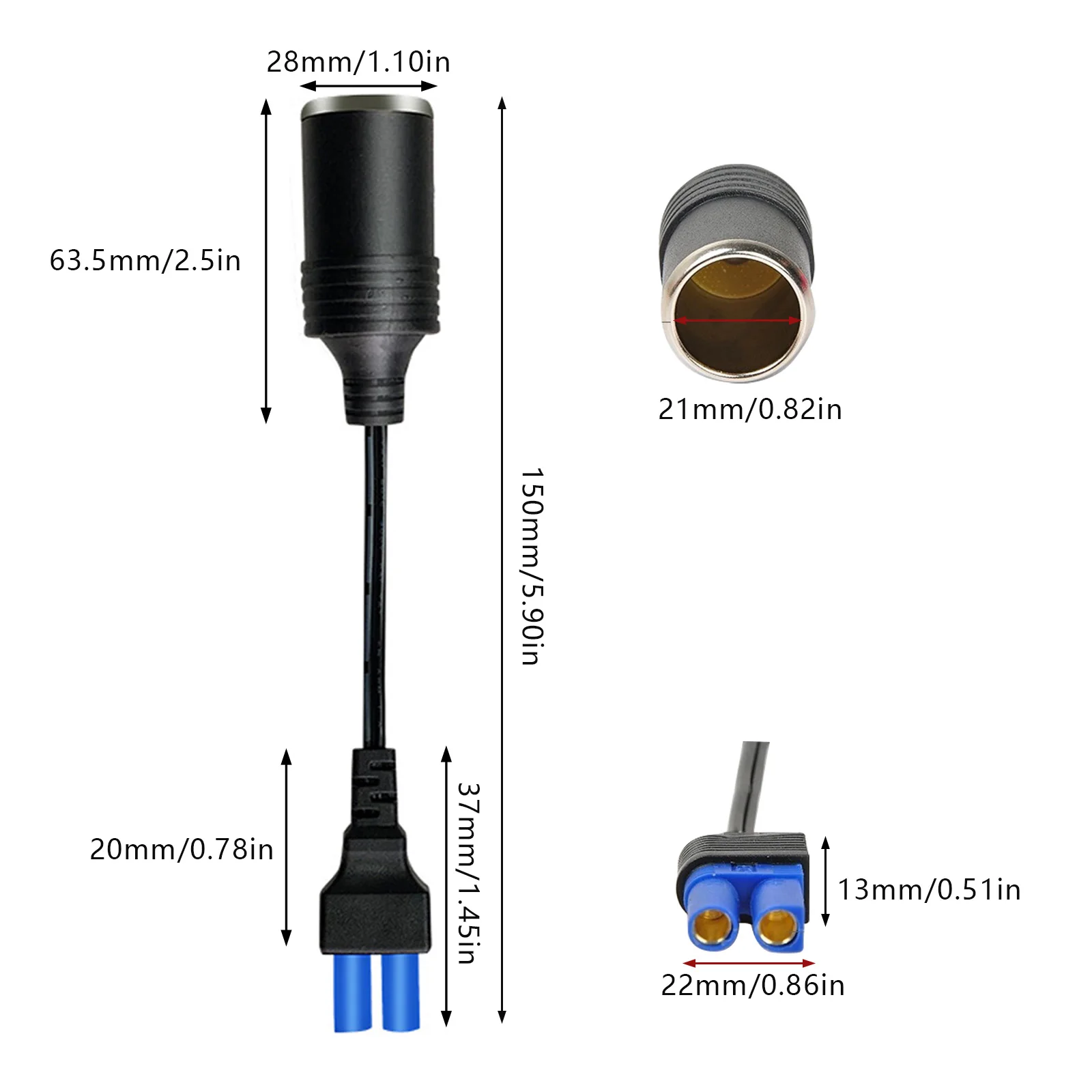 AAOTOKK Sigarettenaansteker 12V auto noodstartstroom EC5 naar vrouwelijke sigarettenaansteker aansluitadapterkabel autoaccu booster mini draagbare voeding auto starthulp (20 cm/7,8 inch