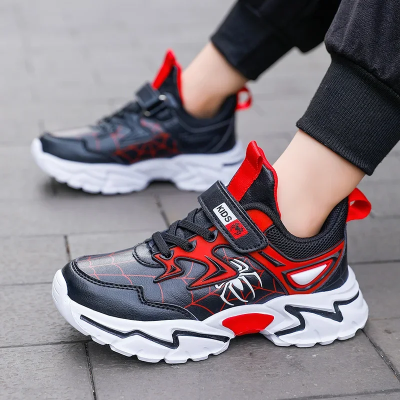 Children's Sports Shoes Spider Leather Student Soft Sole Lightweight Kids Casual Sneakers Fashion Boy Running Shoes
