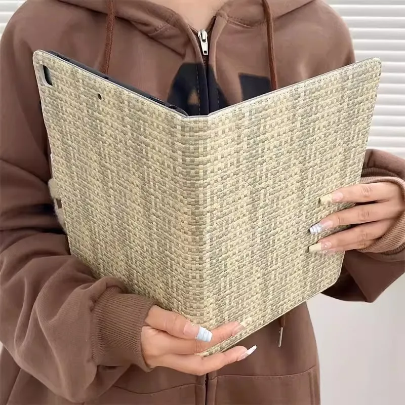 

Leather Tablet Case For IPad 10th 10.9 Pro 11 Air 5 4 10.2 10.5 9.7 Mini 6 5 4 3 2 1 Luxury Woven Pattern Shell With Buckle