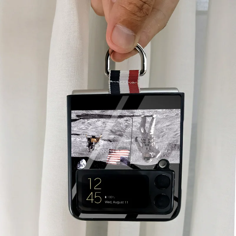 For Samsung Z Flip 3 5g Glass Back Cover Galaxy F7110 Protective Cover Z Flip 4 Folding Ring Buckle Bracket Case Zflip 3 Shell