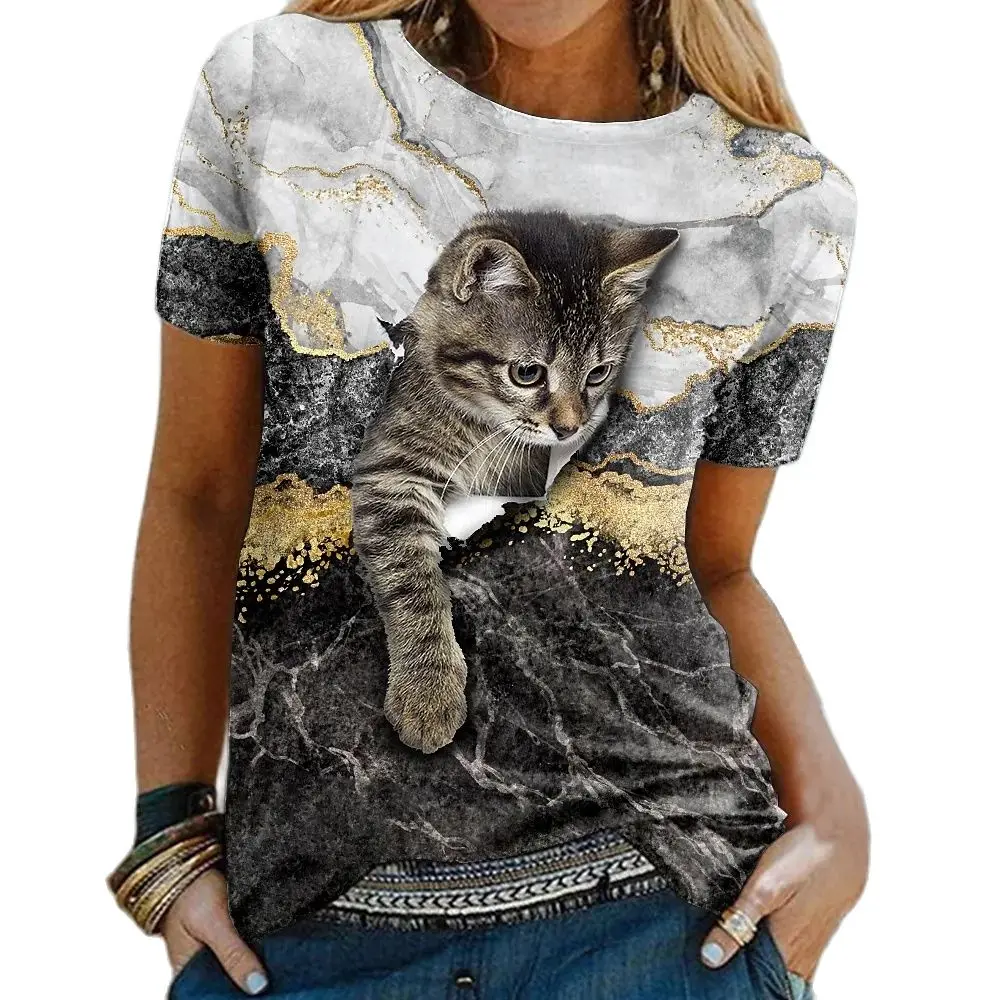 Fashion-Women-s-T-shirts-3D-Kawaii-Cat-Printed-Short-Sleeve-Trend-Tees ...