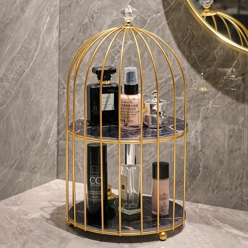 

Half Bird Cage Cosmetic Storage Metal With Marble Storage Rack Table Top Shelf Home Storage & Organization