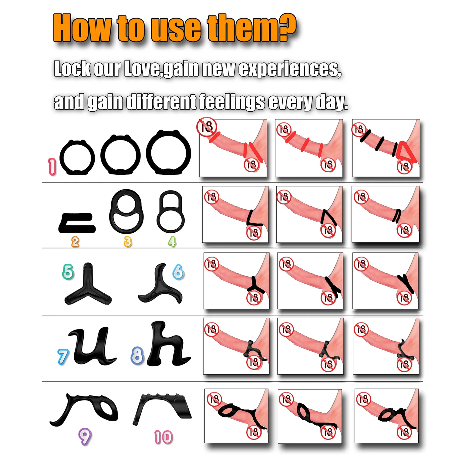 Penis Cock Ring 9 Kinds of Men's Penis Ring Lower Body Restraint Glans Stimulate Cock Ring Couples Sex Delay Ejaculation Penis Obstruction