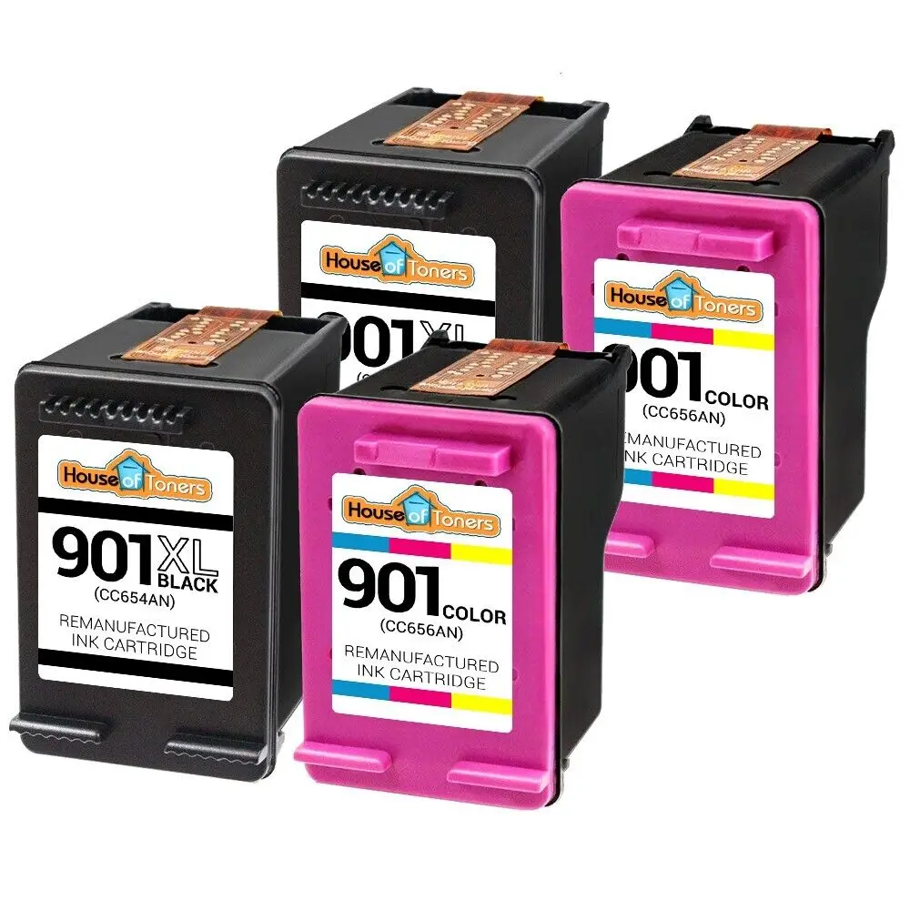 Confezione Da 4 Cartucce 901Xl Cc654An Cc656An Per Hp Officejet J4660 J4680 4500