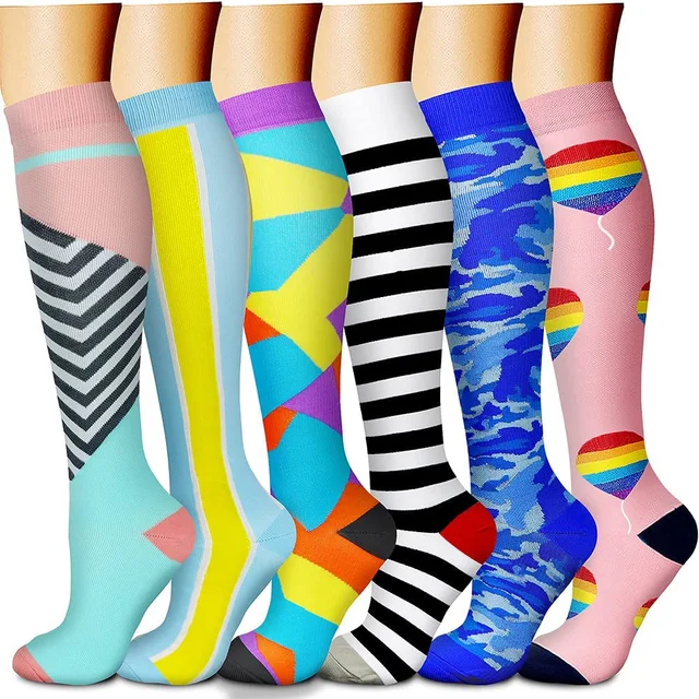 Men and Women Long Tube Compression Stockings Pressure Nursing Socks For Diabetes Varicose Veins Outdoor Sports Running Socks 6 pairs-NS009