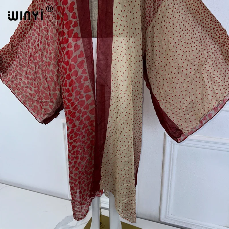 WINYI 아프리카 추상화 프린트 해변 커버 업, 기모노 의상, 맥시 원피스 가디건, 여성 비치웨어, 2024 아바야, 두바이, 럭셔리, 여름