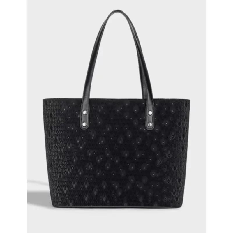 Black Peacock Feather Pattern Tote Bag Women Square Studded Large Capacity Underarm Bag Ladies Fashion Premium Commute Handbag