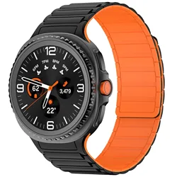 Enhanced Sports Silicone Magnetic Replacement Watch Strap, Compatible with Samsung Galaxy Watch Series - Watch 8 Classic 46mm (Black Orange)
