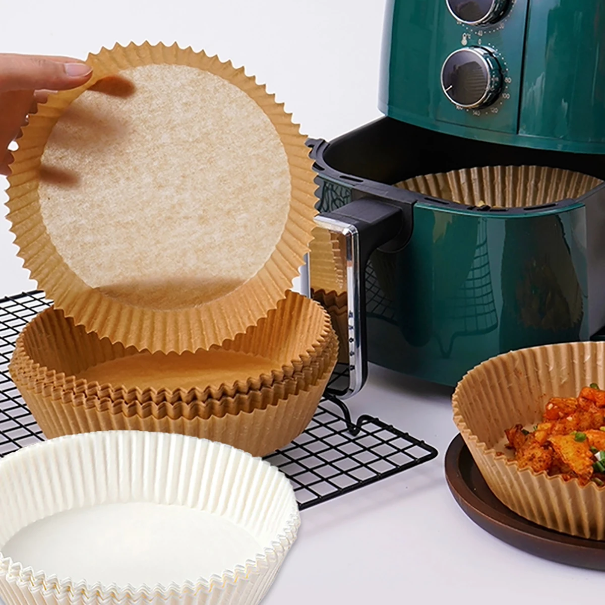 100 PCS Air Fryer Disposable Paper Liner Pinkiou Non-stick Air Fryer Liners Paper Liners Parchment