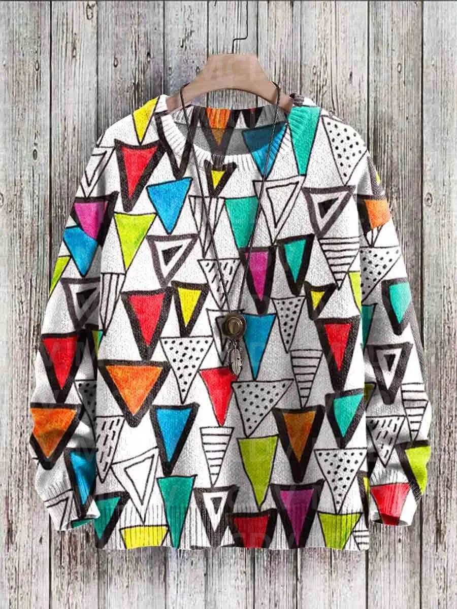 Vintage Geometry Art Print Casual Knit Pullover Sweater Women For Men Sweater
