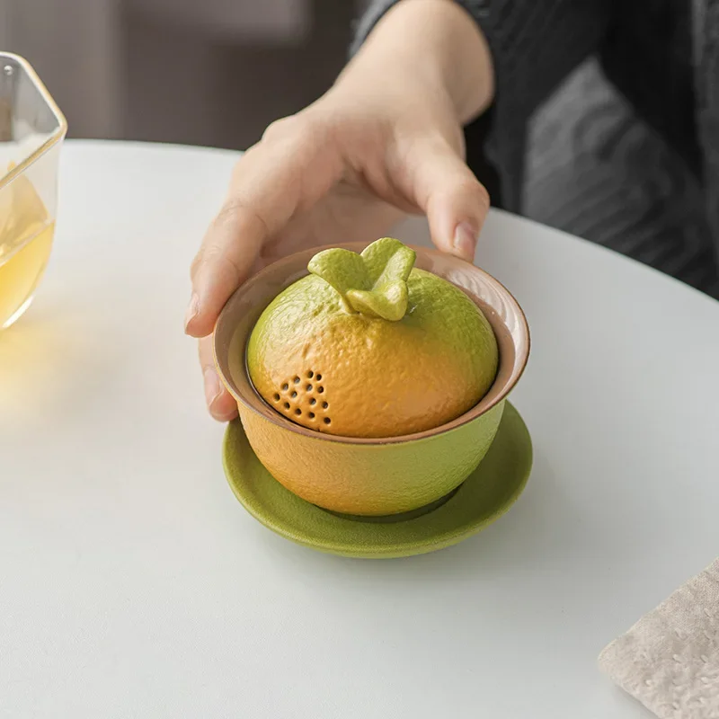Bionic Orange Tea Tureen Outdoor Travel Portable Ceramic Kung Fu Tea Teaware Creative Camping Handmade Brewer Gifts