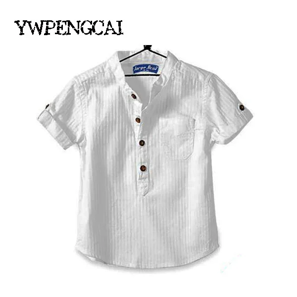 Fashion Summer Boys Shirts Stand Collar Children Cotton White Shirts For Boy Kids Handsome Casual Tops Boys Clothes